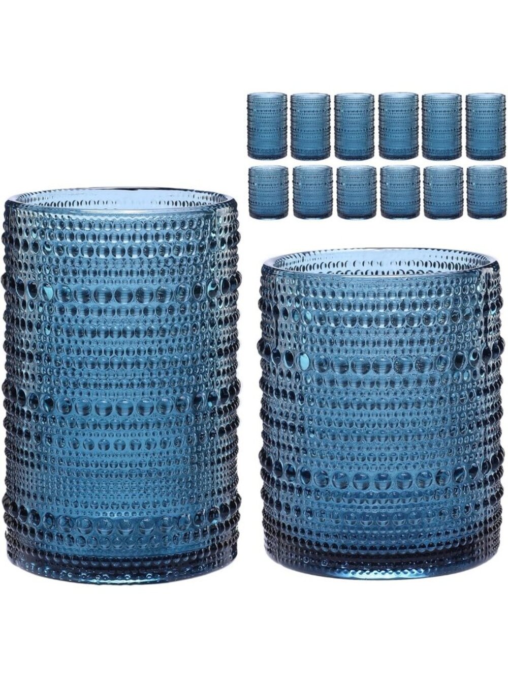 Set of 12 Colorful Hobnail Drinking Glasses - 12oz & 15oz Cups for Parties